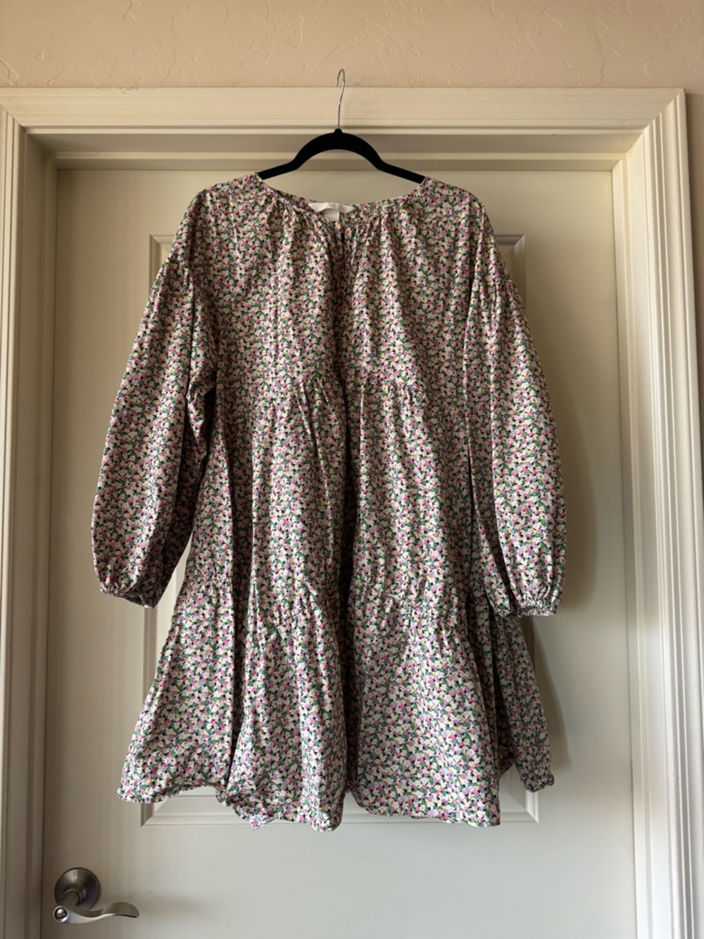 H&M Floral Blouse in Pink, Green, Purple, Black on Cream